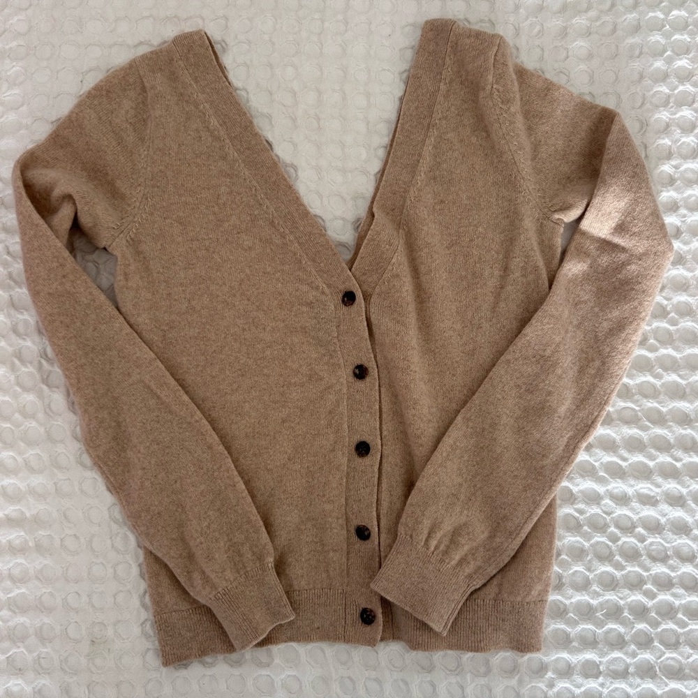 Reformation Beige Cashmere V-Neck Button Cardigan